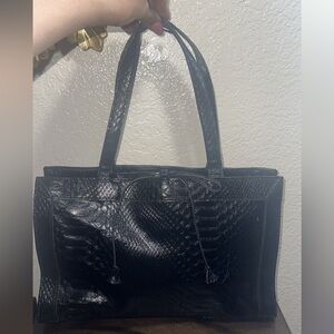 Liz Claiborne Black Faux Croc Crocodile Satchel Purse